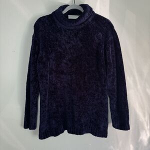 Soft Chenille Navy Blue Turtleneck Sweater Small Carolyn Taylor Vintage 90s